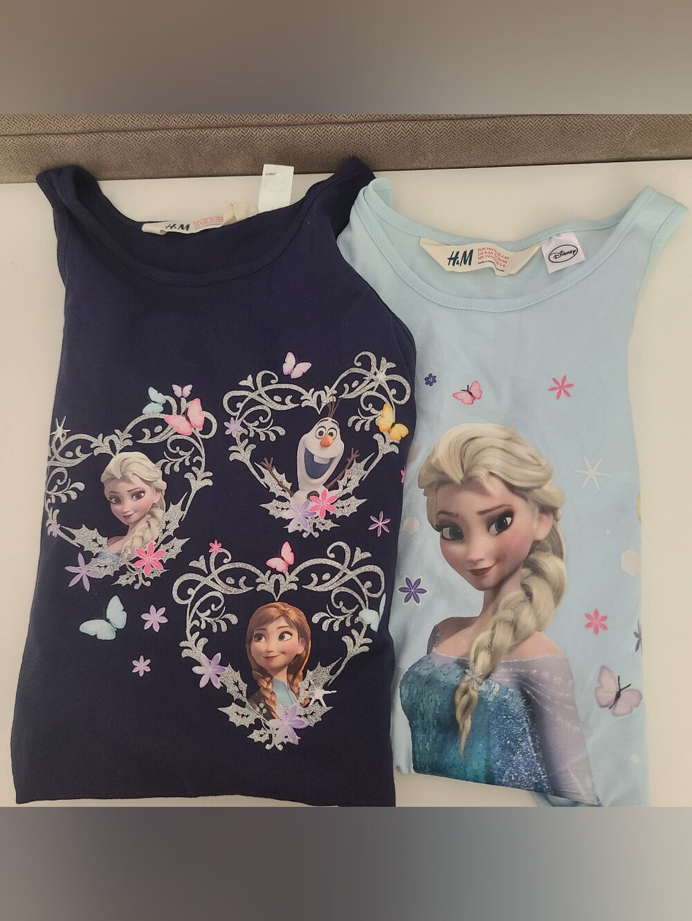H&M Girls Sz 4-6 Yrs Lot Of 2 Navy Light Blue Frozen Sleeveless Cotton Dress